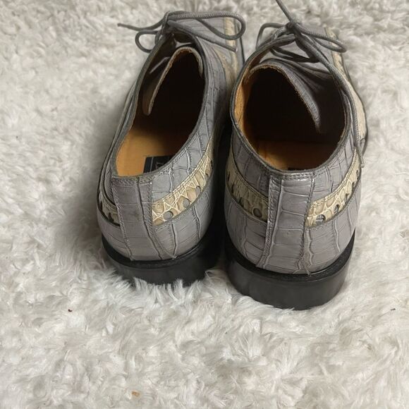 Moretti leather light gray and beige patent shoes square toe gently used SZ13 - Picture 5 of 10